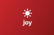 An emotions card: a sun icon and the word joy on a red background
